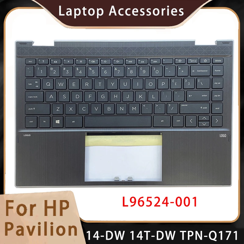 

New For HP 14-DW 14T-DW TPN-Q171 Replacemen Laptop Accessories Palmrest/Keyboard L96524-001 Black Shell Silver Edge