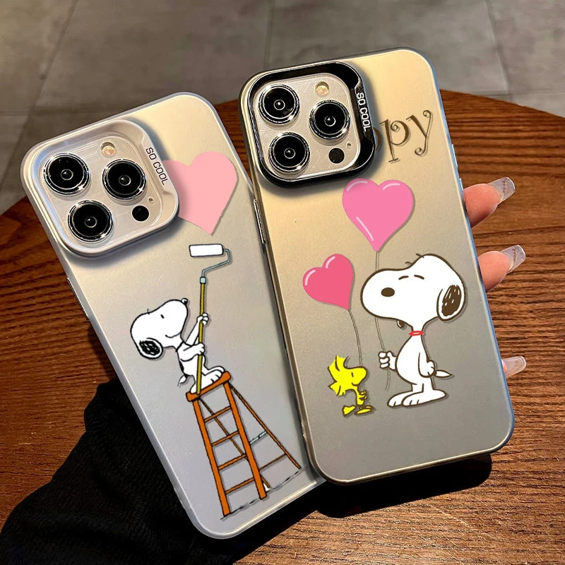 Comic S-Snoopy Art For iPhone Apple 15 14 13 12 11 XS XR X 8 7 Pro Max Plus Colorful Silver Shockproof Phone Case Shockproof