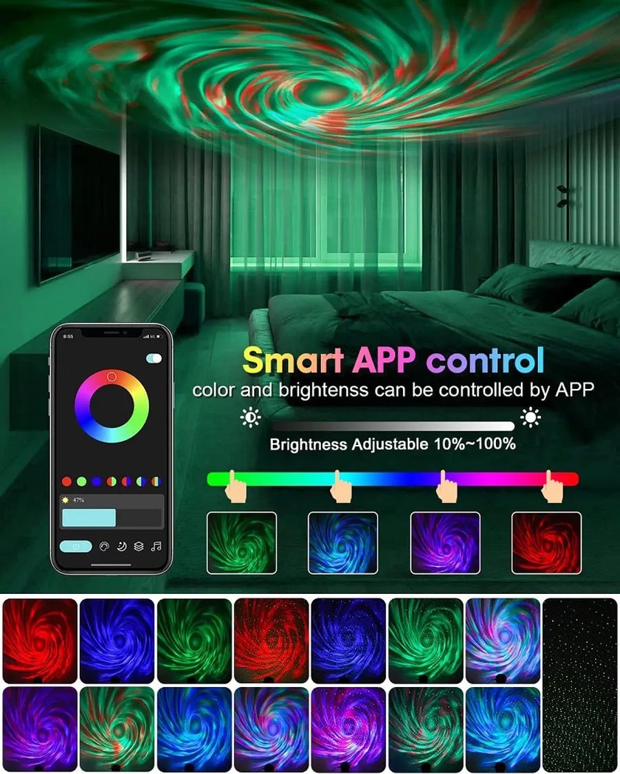 أورورا غالاكسي دوران APP السماء الإسقاط حفلة DJ الضوء الأخضر ليزر ستار ليلة حالمة عيد الميلاد جو مصباح F23 #3