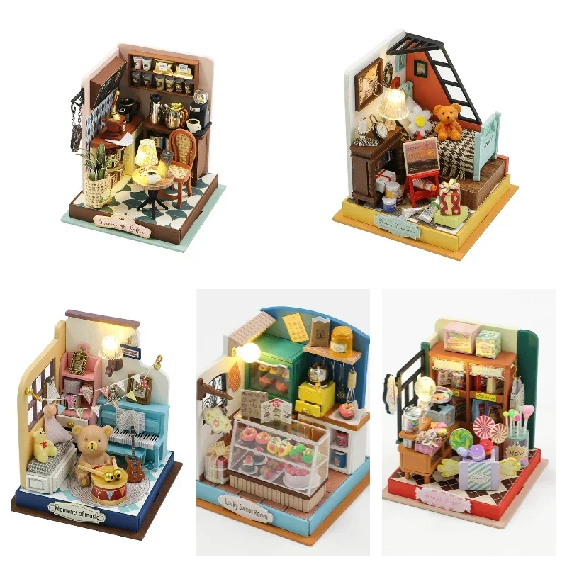 

DIY Doll House Toy 3D Wooden Doll Houses Miniature Dollhouse Toys with Furniture LED Lights