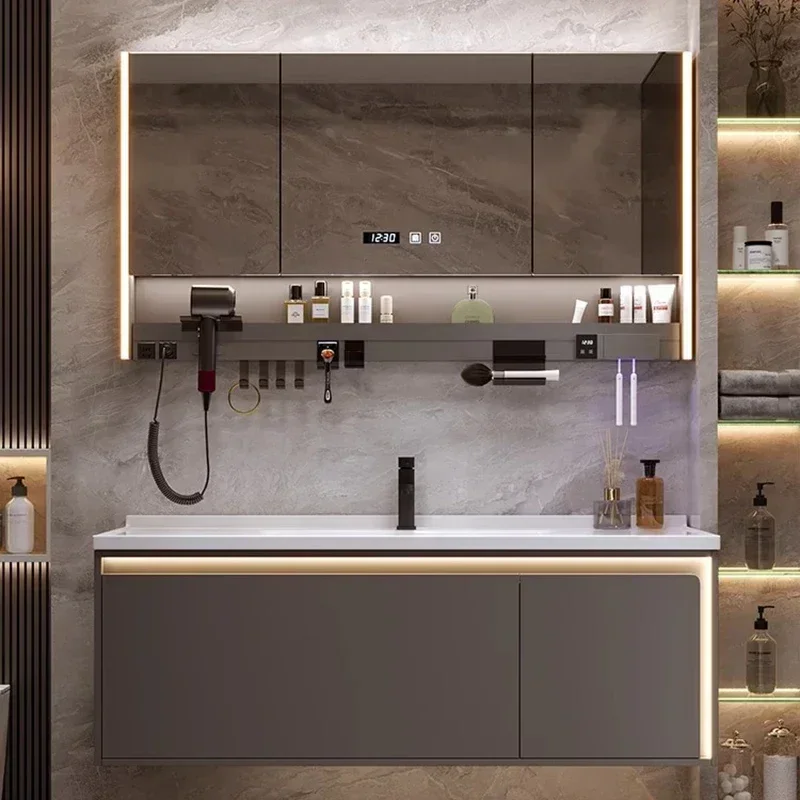 c13-Modern Simple Bathroom Cabinets Vanity with Sink Smart Mirror Cabinets Fog Removal Wall-mounted Home Furniture Arredo BagnoC