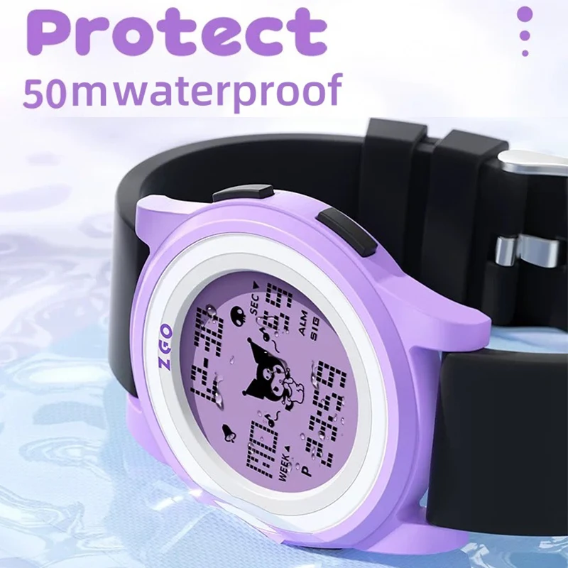 Sanrio LED Digital Watchs Kuromi Watch Student Versatile Silicone Watch Children\'s Wrist Watch Waterproof Sports Kids Clock Gift