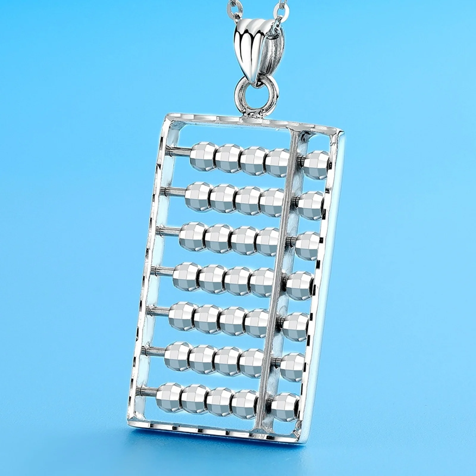 Real Pure Platinum 950 Men Women Gift Lucky Laser Beads Abacus Square Pendant 5.83g