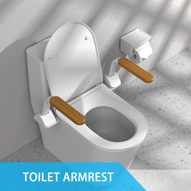 Easy Install Eco-Friendly Anti-Slip Adjustable Heavy Duty Powder Coated Solid Wood Foldable Toilet Armrest Bathroom Grab Bar