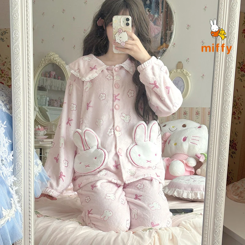 

Pink Miffy Pajamas Comfortable Dopamine New Home Wear Set Creative Fashion Kawaii Loungewear Anime Accessories Girl Perfect Gift