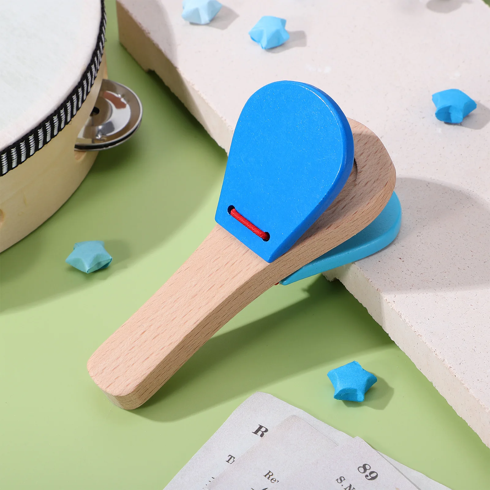 Claqueta de castañuela de madera para niños, instrumento Musical de mano, aprendizaje educativo, Clicker de dedo, mano y ojo, 1 ud.