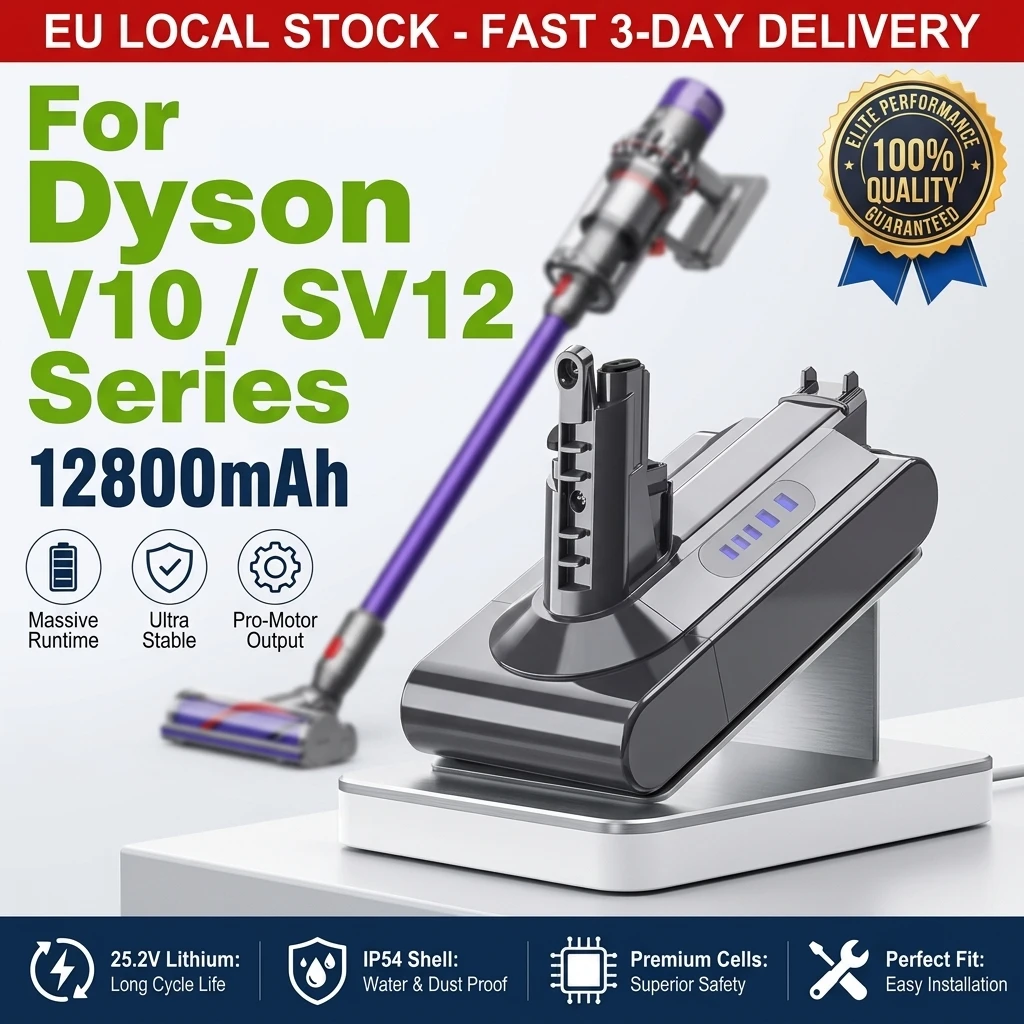 Batterie de remplacement 25,2 V 12800 mAh compatible avec l'aspirateur sans fil Dyson V10 SV12 V10 Absolute V10 Animal, batterie d'aspirateur grande capacité longue durée