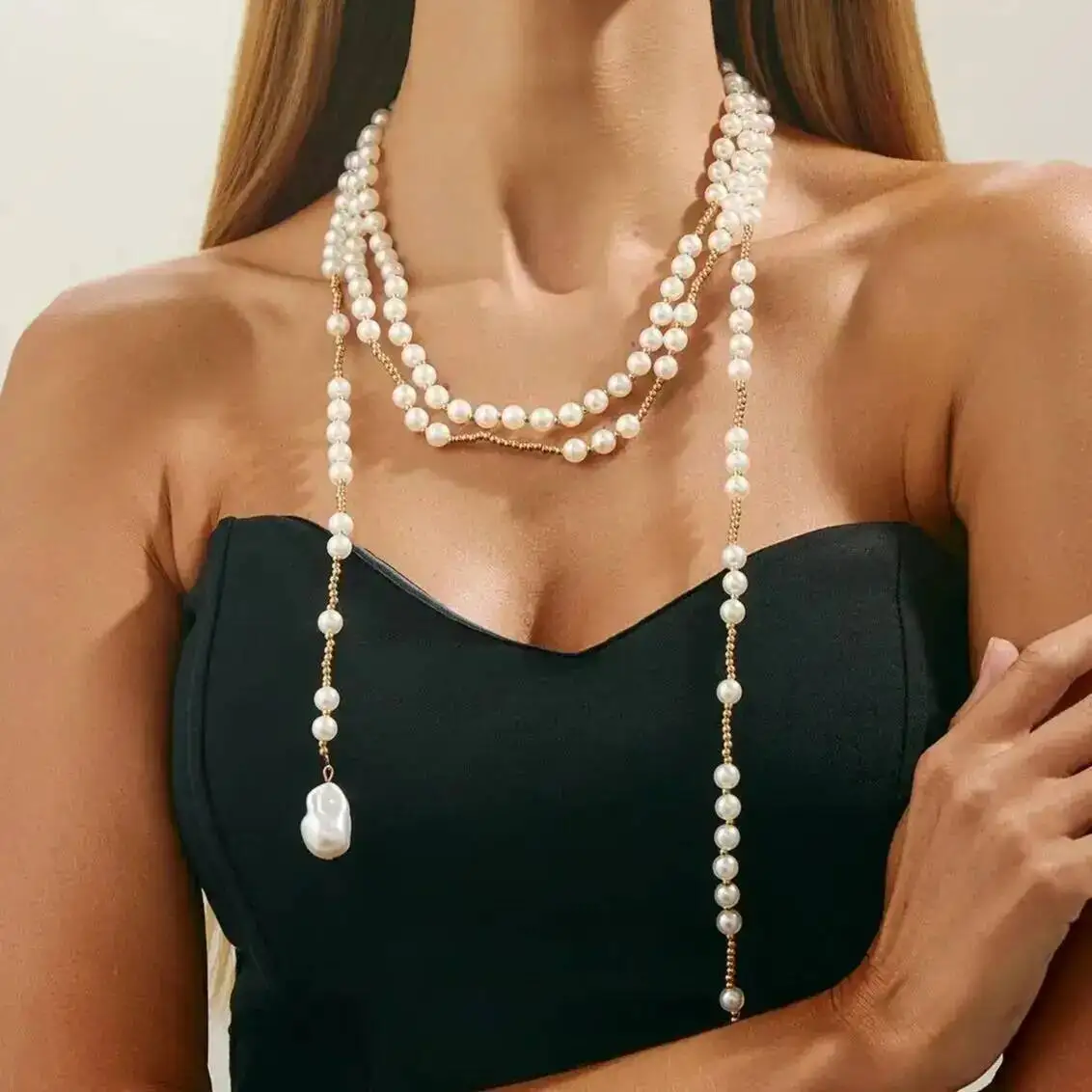 Lacteo العصرية الأنيقة تقليد اللؤلؤ شرابة طويلة الصدر سلسلة قلادة المرأة الإبداعية رائعة مجوهرات مأدبة الزفاف 2026 جديد #1