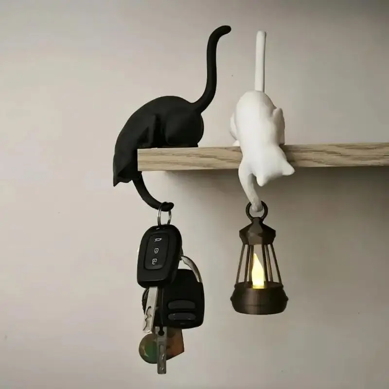 N$ Funny 3D Printed Cat Inverted Hanging Ornament Hook Cute Cat Figurine Hook For Pet Lover Keys Home Organization And Decor