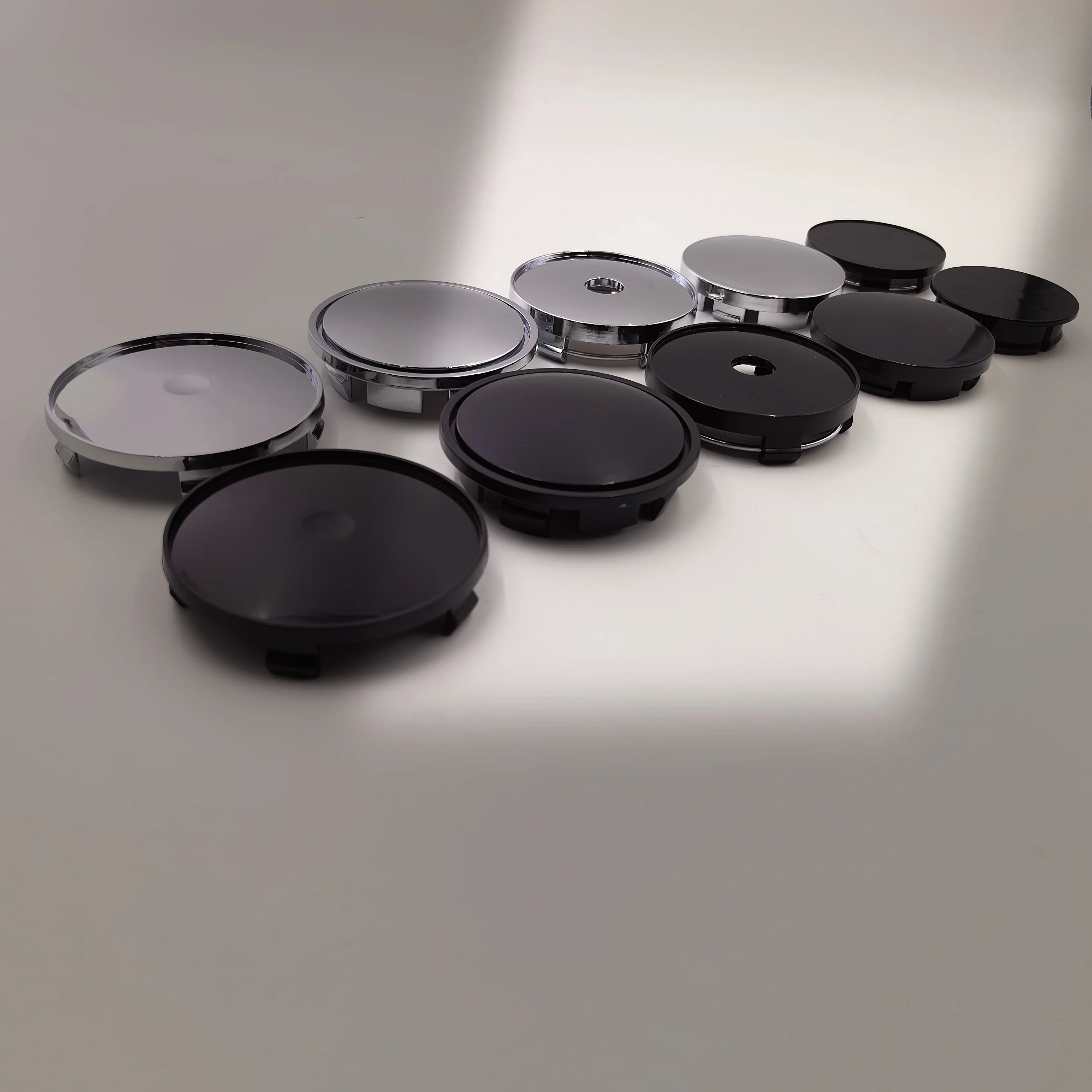 Lot de 4 enjoliveurs de roue noirs/argentés sans logo, tailles 48,5/49/50/56/60/65/68 mm, pour jantes et pneus, accessoires de style automobile