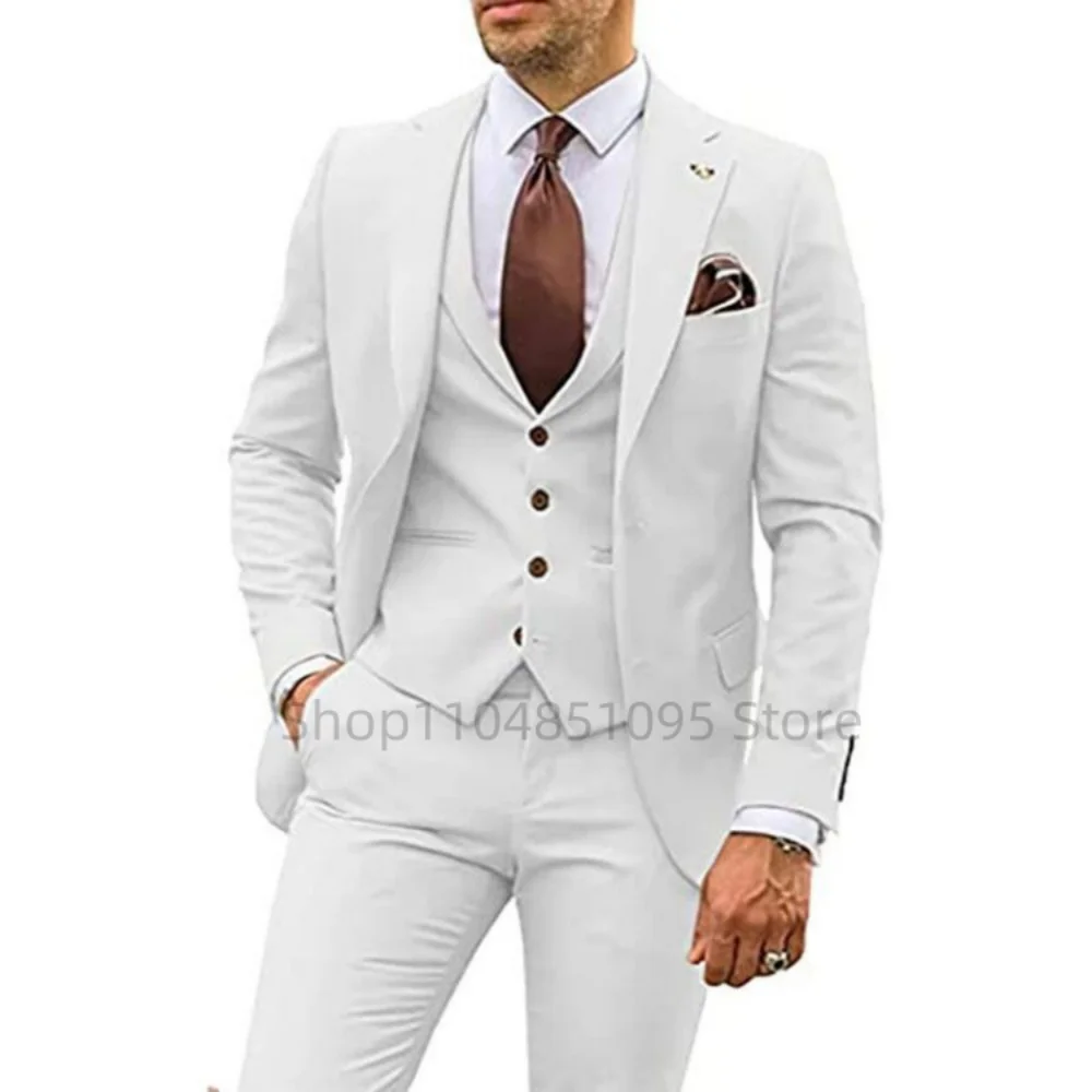 

3 Piece Men's Wedding Suits Formal Groom Tuxedo Prom Party Male Fashion Clothing Set with Peak Lapel Jacket Pants Vest