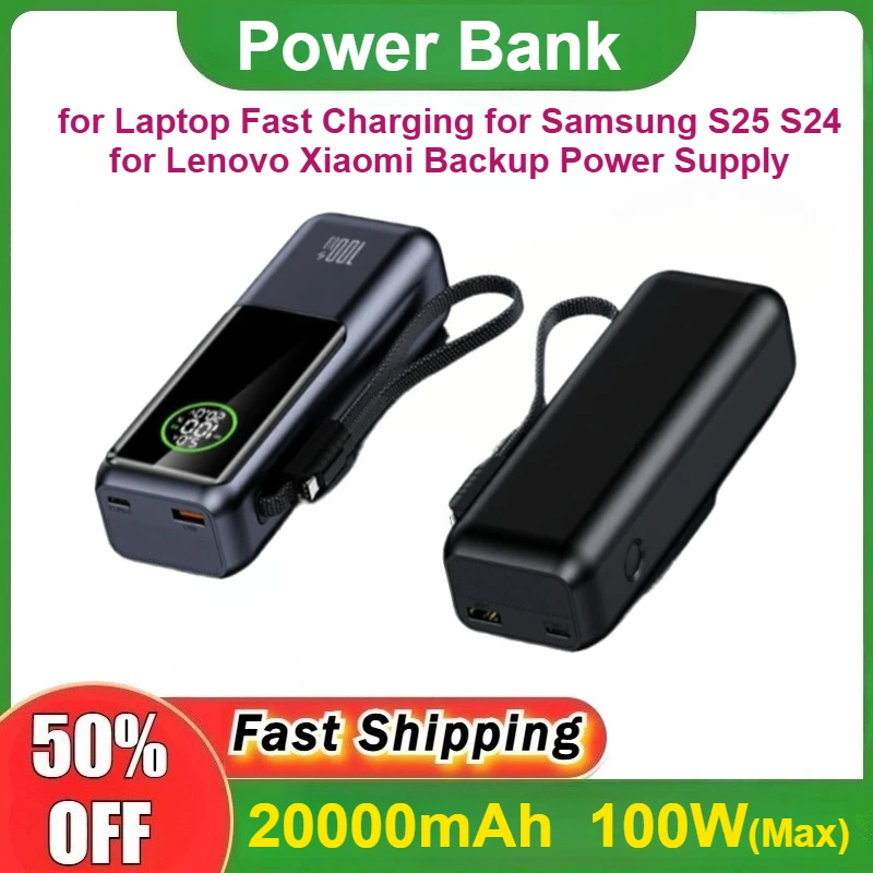 

20000mAh PD 3.0 100W Max Portable Power Bank for Laptop Fast Charging for Samsung S25 S24 for Lenovo Xiaomi Backup Power Supply