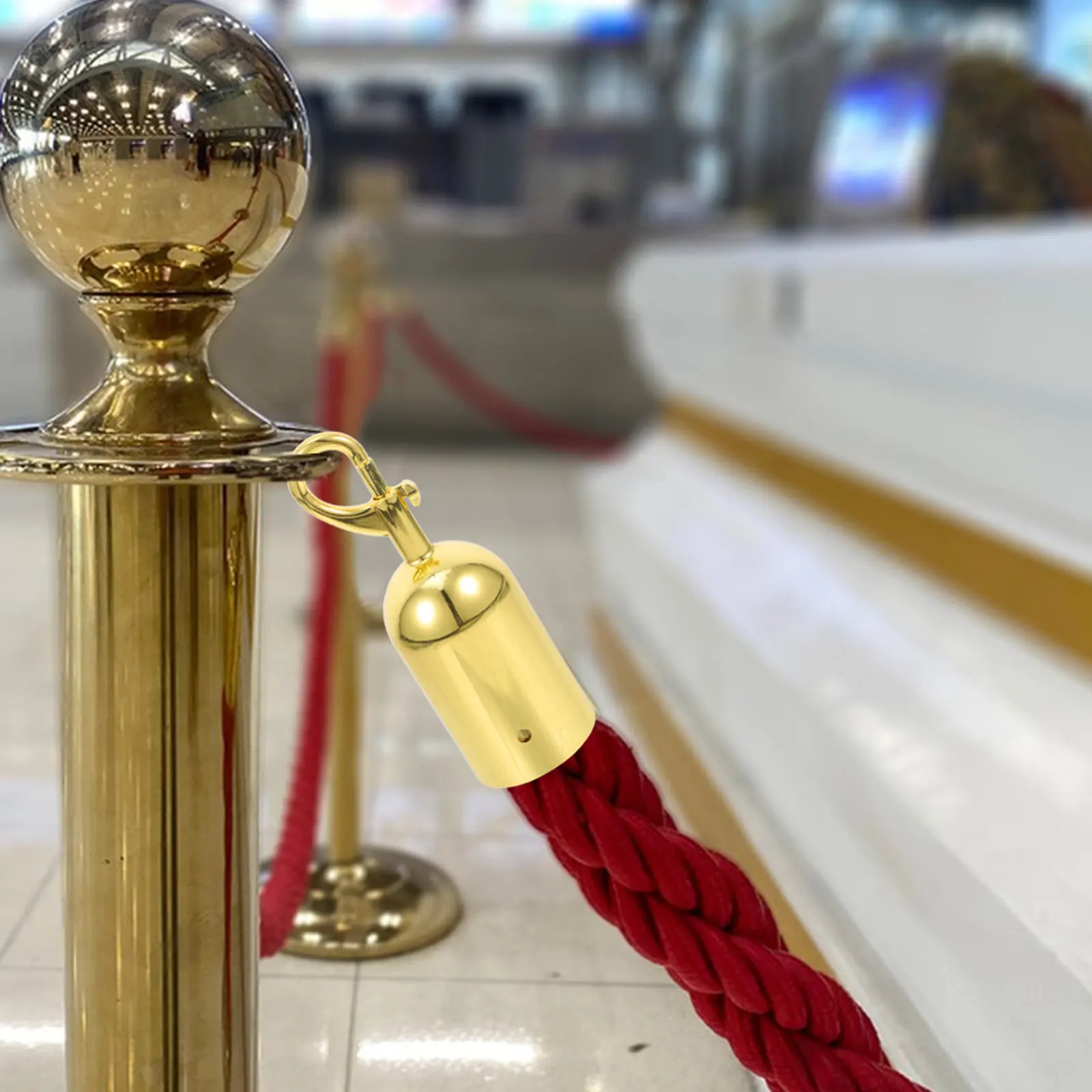 Rope End with Hook Metal Stanchion Cord Cap for Crowd Control Barriers Hotel Club Entrance Management Elegant Safety