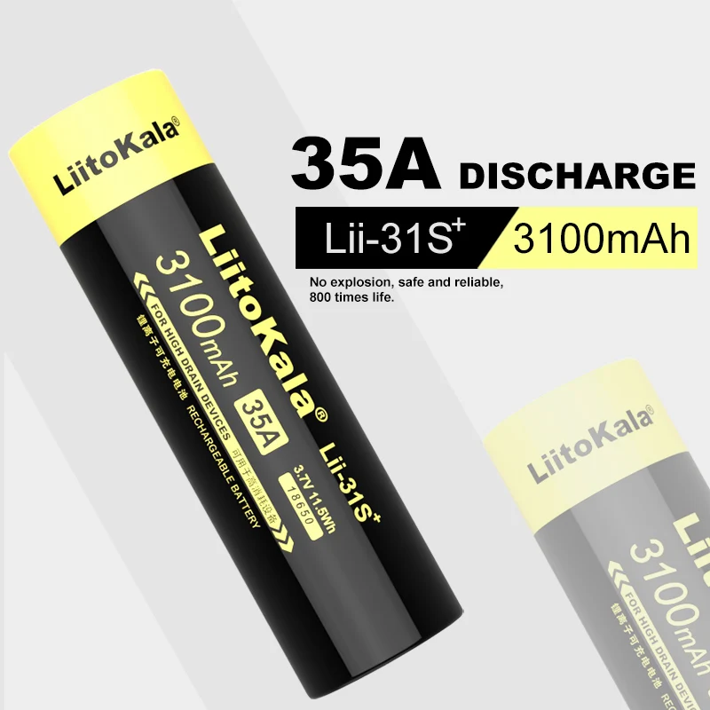 New LiitoKala  Lii-31S 18650 Battery 3.7V Li-ion 3100mA 35A Battery For High Power Devices.