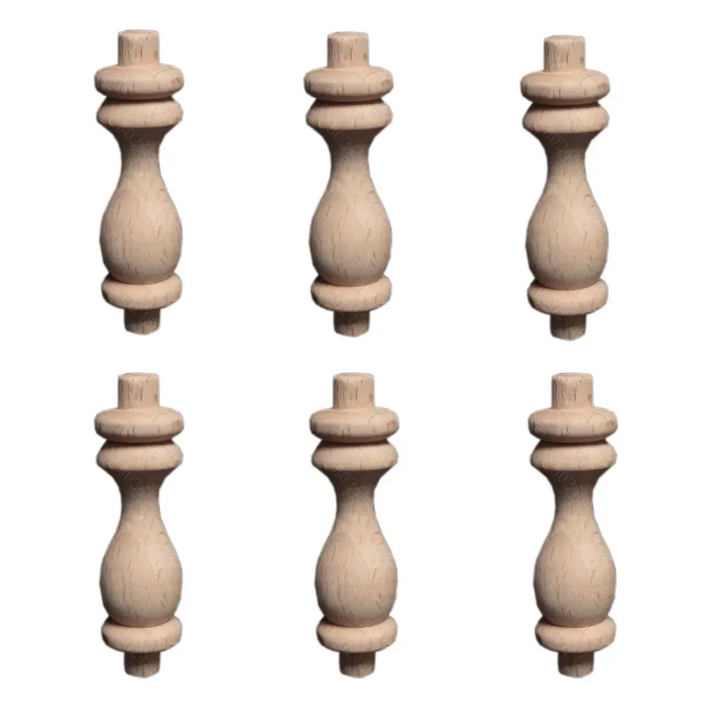 6PCS Wood Craft Bed Cabinet Staircase Wood Carving Cylindrical Column Unpainted Furniture Applique Home Decor Accessories