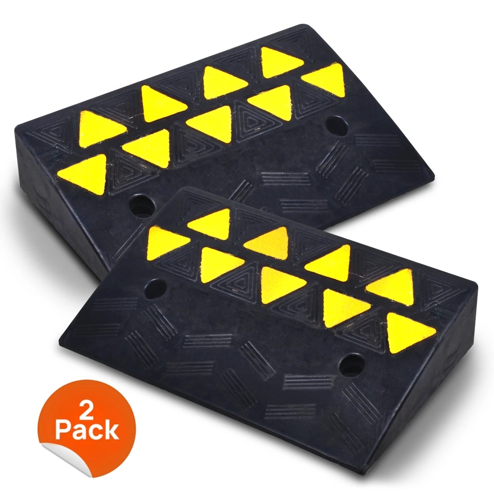 

Набор из 2 резиновых бордюрных пандусов Pyle, сверхмощный пандус подъездной дороги, подъем 4,1 дюйма, грузоподъемность 55,000 фунтов, 19 дюймов Д x 11,82 дюйма Ш