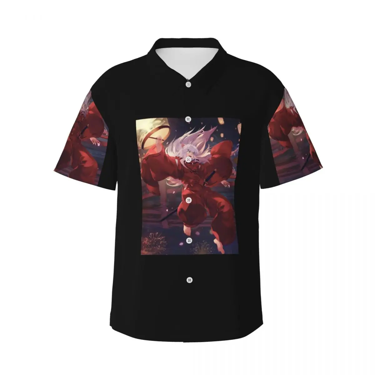 

Inuyasha аниме мужские рубашки гавайская рубашка с коротким рукавом повседневные топы с лацканами для летнего пляжа