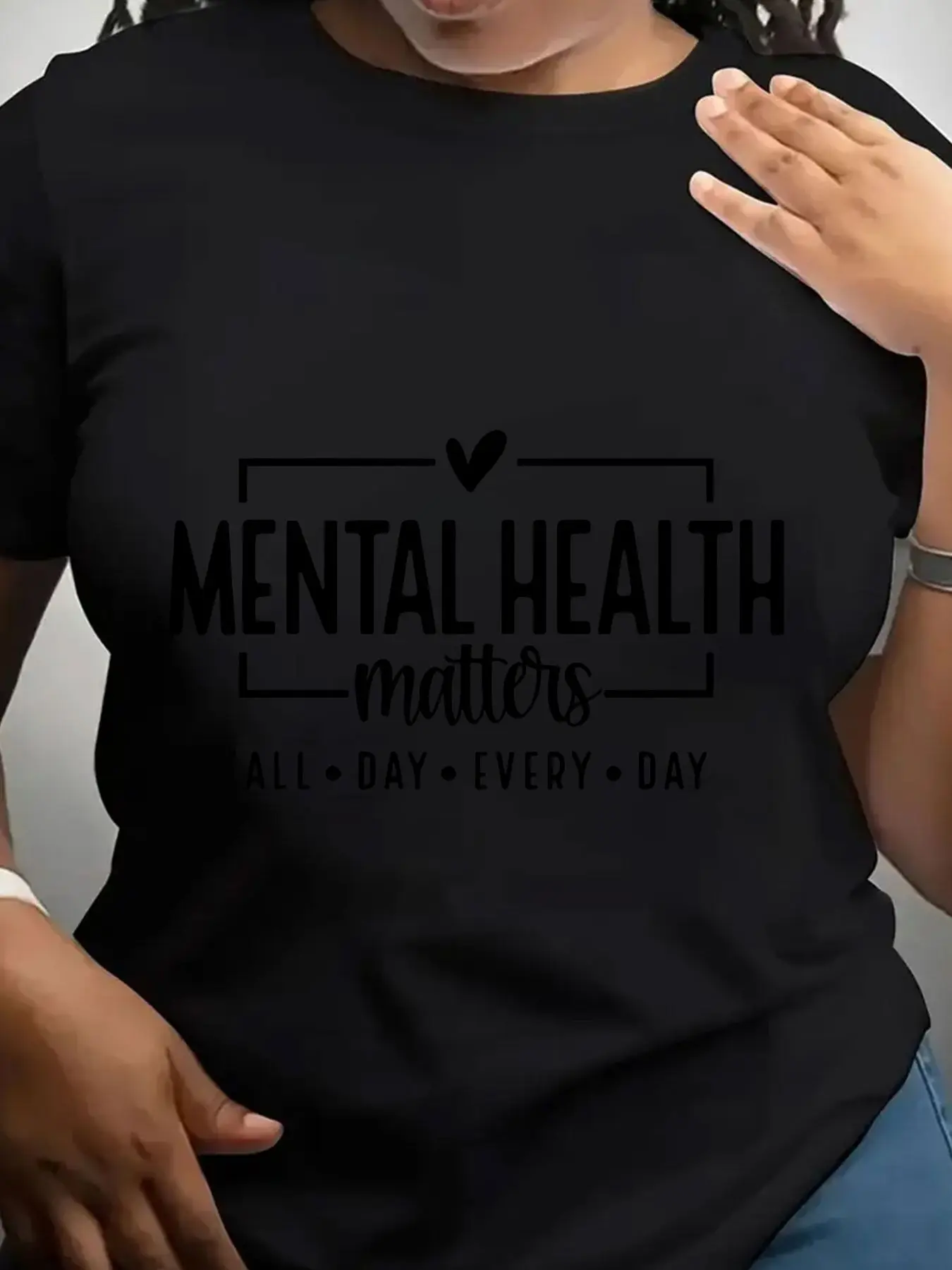 Women's Trendy Crew Neck T-Shirt Mental Health Matters Always Suitable for Casual Sportswear