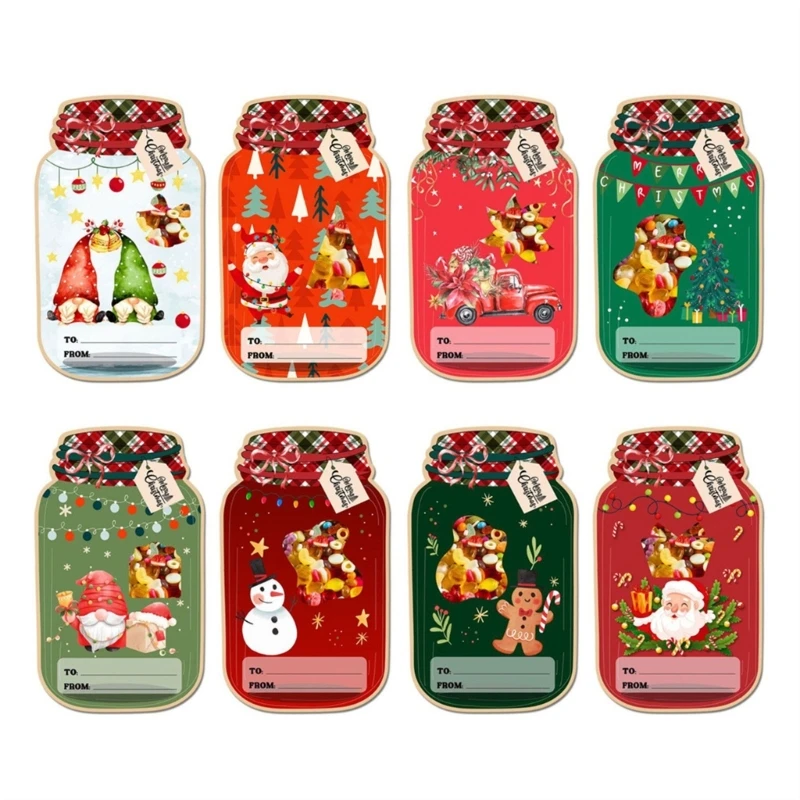 2024 New Christmas Party Exchange Cards Set Stylish Masons Jar Shaped Gifts Card Colorful Greeting Card for Holiday Celebration