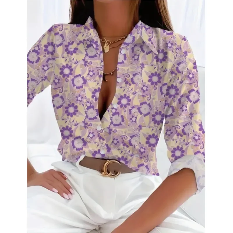 Sophisticated Elegant Women's Shirt Spring Autumn New 2024 Casual Floral Printed Pattern Street Tops Blouses Office Ladies Shirt