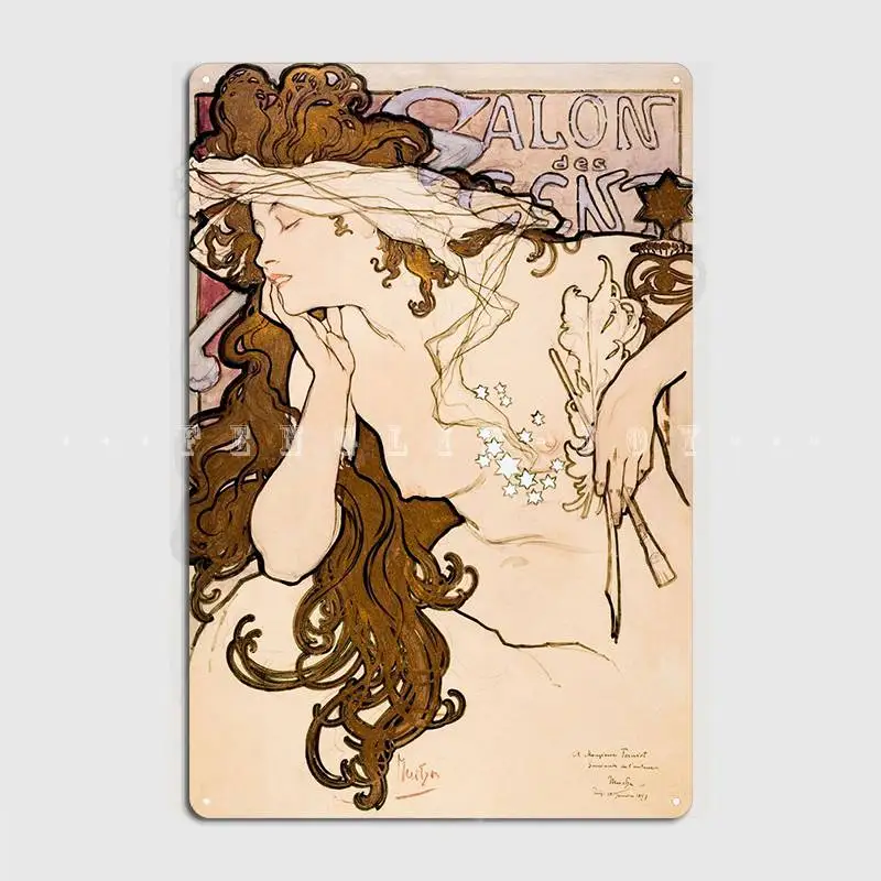 Alphonse Maria Mucha Metal Plaque Poster Club Vintage Painting Décor Pub Garage Tin Sign Poster