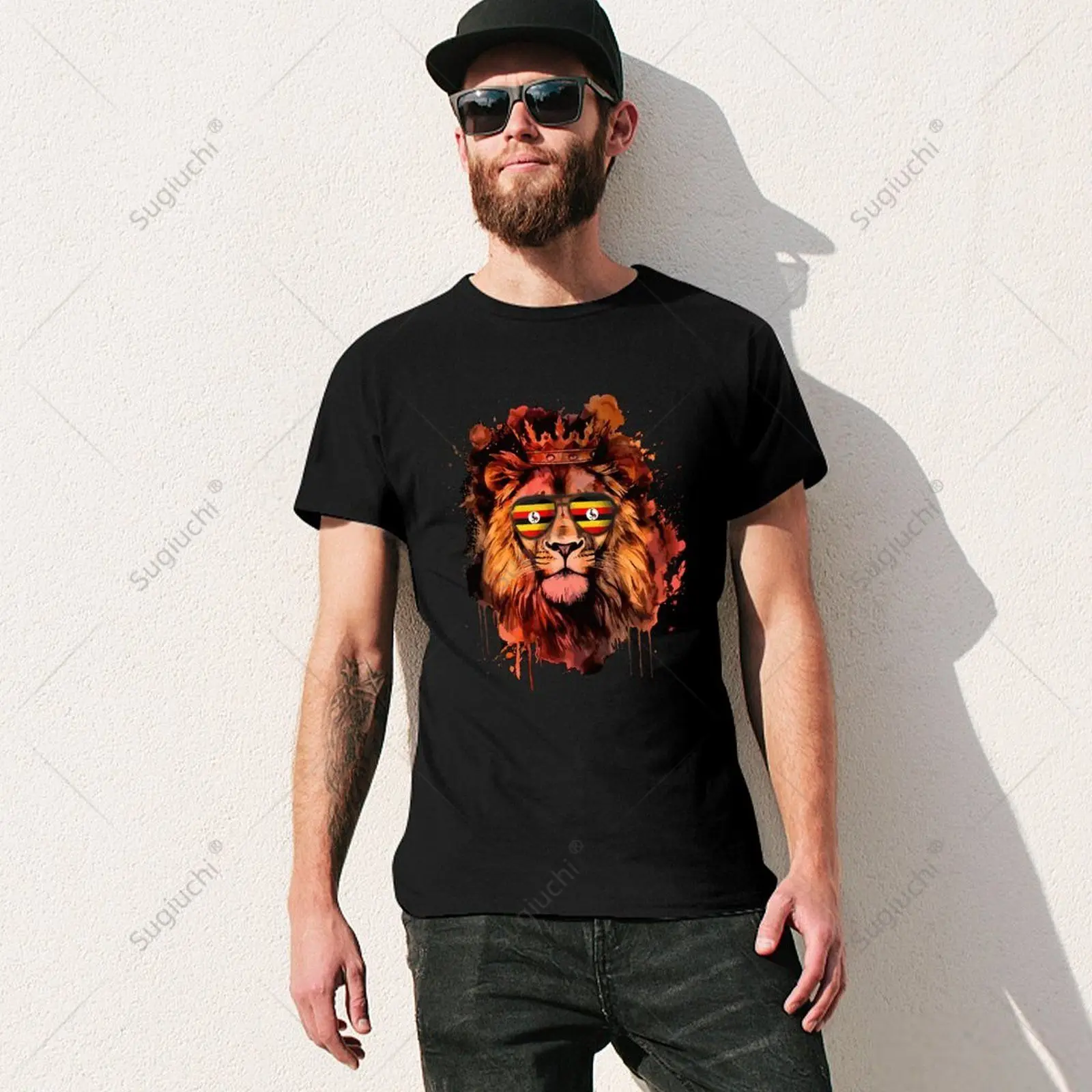 Unisex Men Uganda Flag Sunglasses Lion Tshirt Tees T Shirts Women Boys 100% Cotton T-Shirt