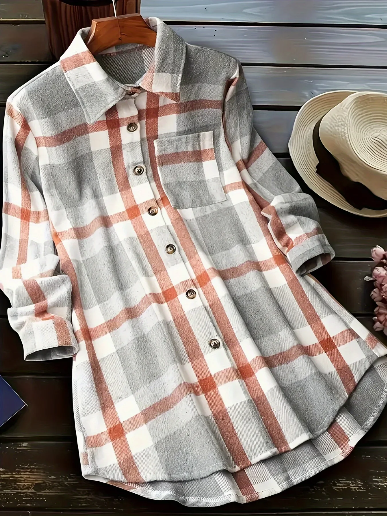 

Европейская и американская женская винтажная рубашка в клетку больших размеров. Новый топ на пуговицах — всесезонный повседневный наряд для поездок на работу.