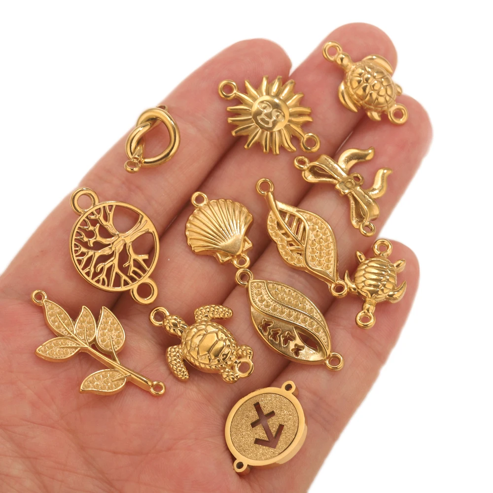 5PCS Edelstahl Doppel Loch Schildkröte Muschel Herz Anhänger Schmuck Stecker DIY Armband Halskette Machen Zubehör Großhandel – Detail 6