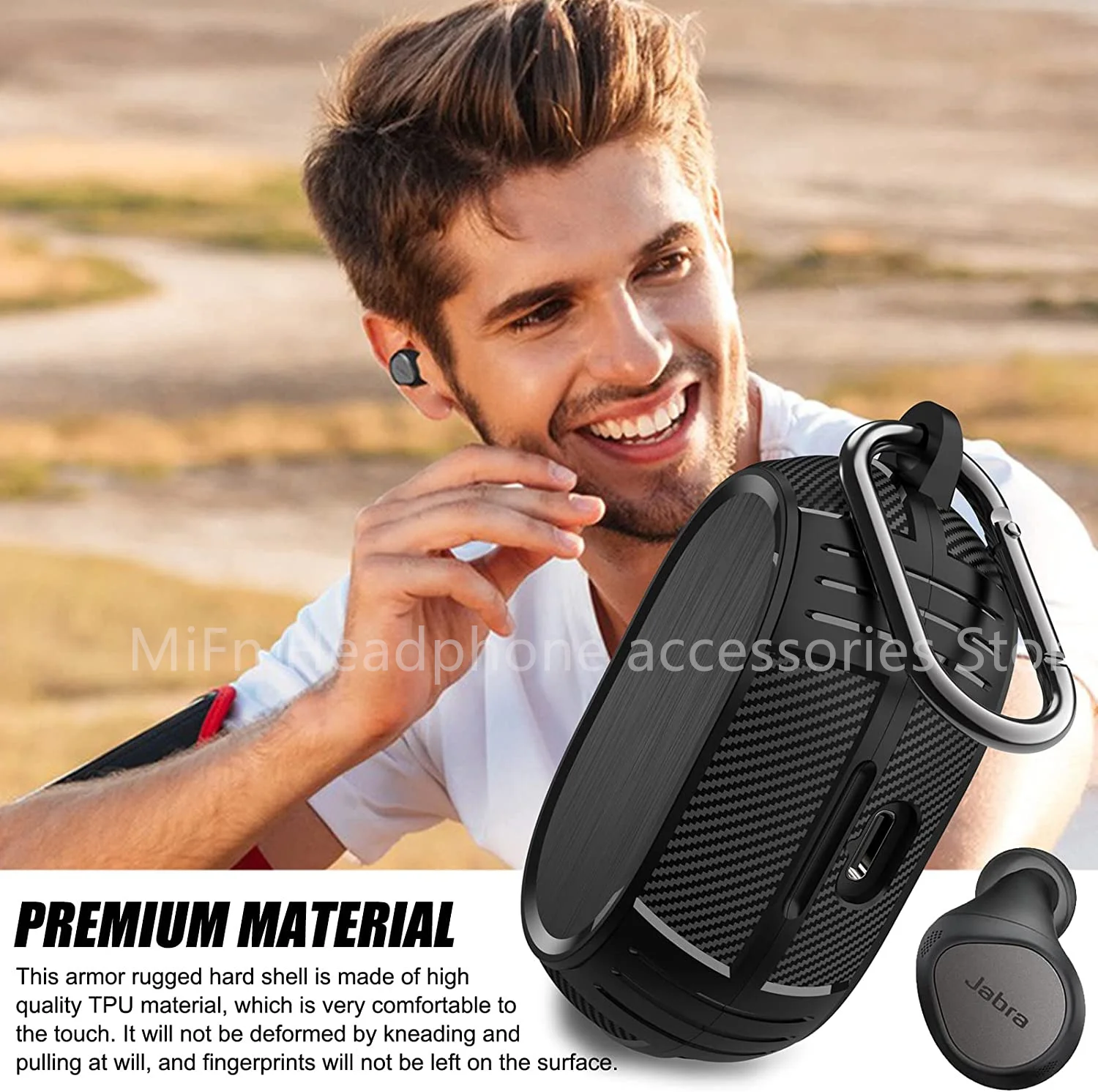 حافظة لهاتف جبرا إيليت 7 برو/إيليت 7 اكتيف/حافظة Elite75T للرجال مع حلقة تسلق على شكل سلسلة مفاتيح درع متين من البولي يوريثان واقي