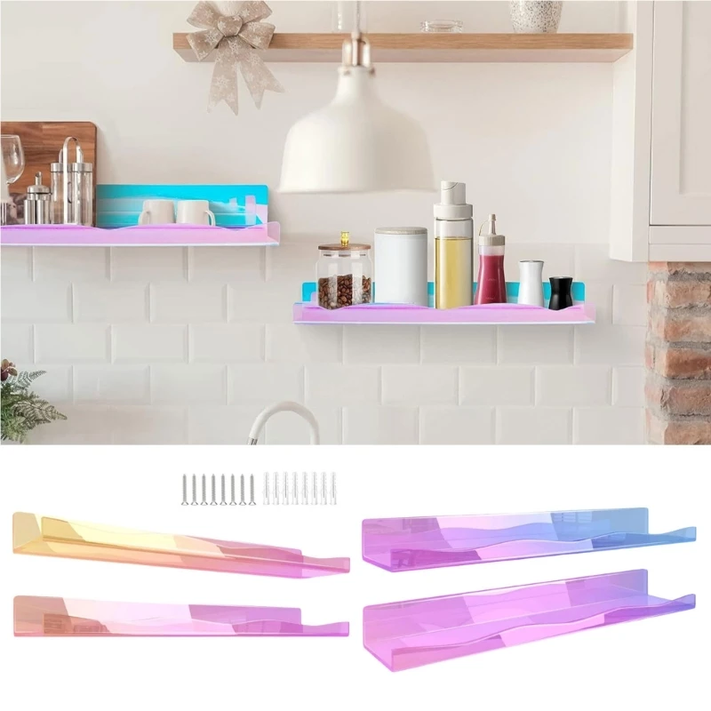 Rainbow Acrylic Wall Shelves for Nursery Multipurpose Acrylic Wall Rack Bright Color Rack for Home Organization 4Pcs