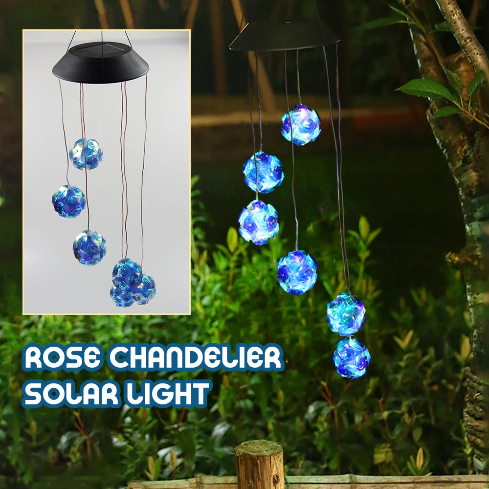 

Solar Wind Chime Light Landscape Courtyard Light Rose Chandelier Solar Light LED Waterproof Color Gradient Garden Decoration