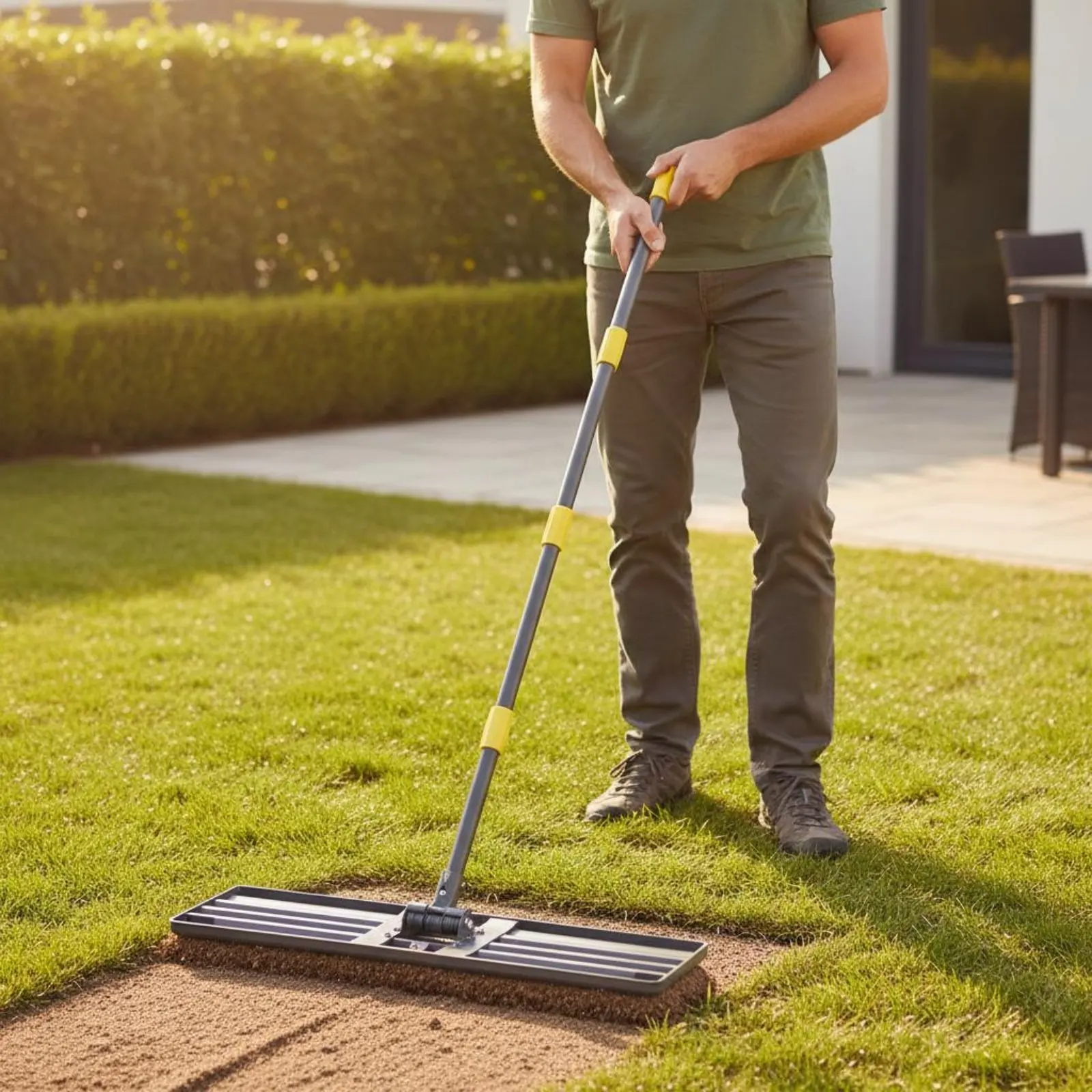 

Lawn Leveling Rake Stainless Steel Sand Leveling Rake Soil Leveler Multi-Functional Gardening Tool Sturdy Duty for Sports Course