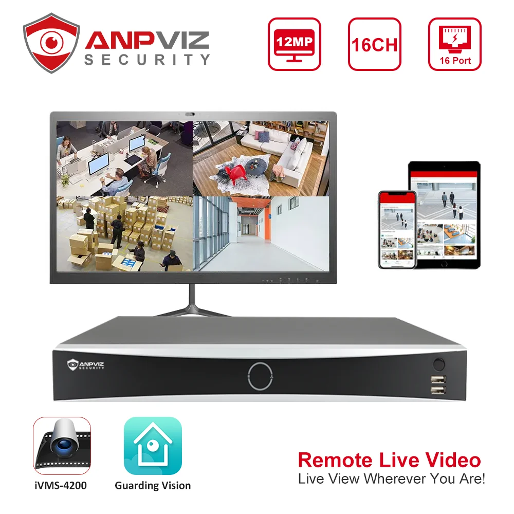 Anpviz Kamera CCTV jaringan DS-7616NXI-K2/16P, kamera IP perekam Video jaringan HD tampilan P2P keluaran Video HD 12MP 16CH POE NVR OEM