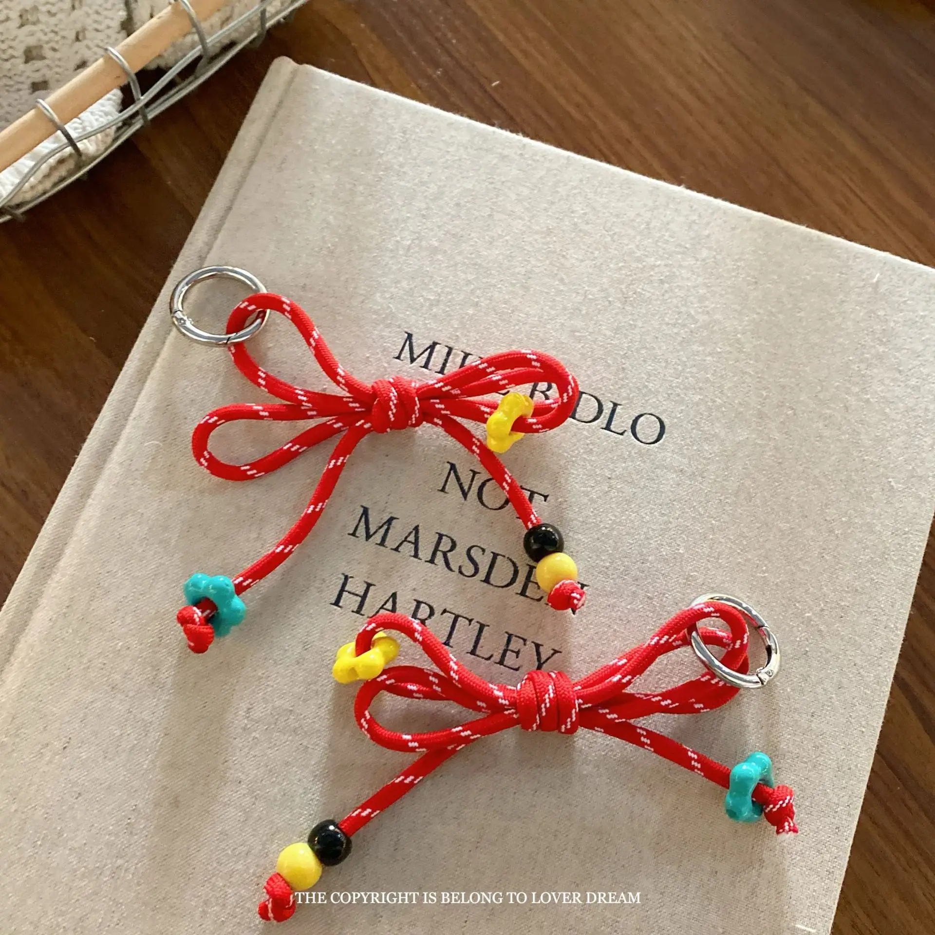 Korean Style Beaded Bow Keychain Colorful Rope Design Sweet Bag Charm Hanger Versatile Lightweight Alloy Clasp