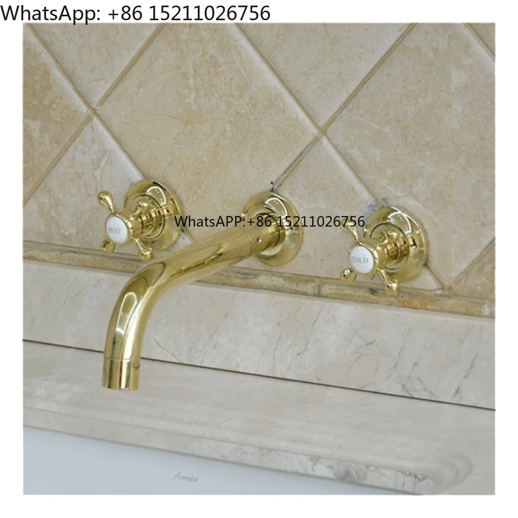 

Brass Wall Mounted Gold Brushed Chrome Bathroom Faucet Mixer Antique Luxury Basin Faucet Brass Tap Bathroom Faucet 3 Hole