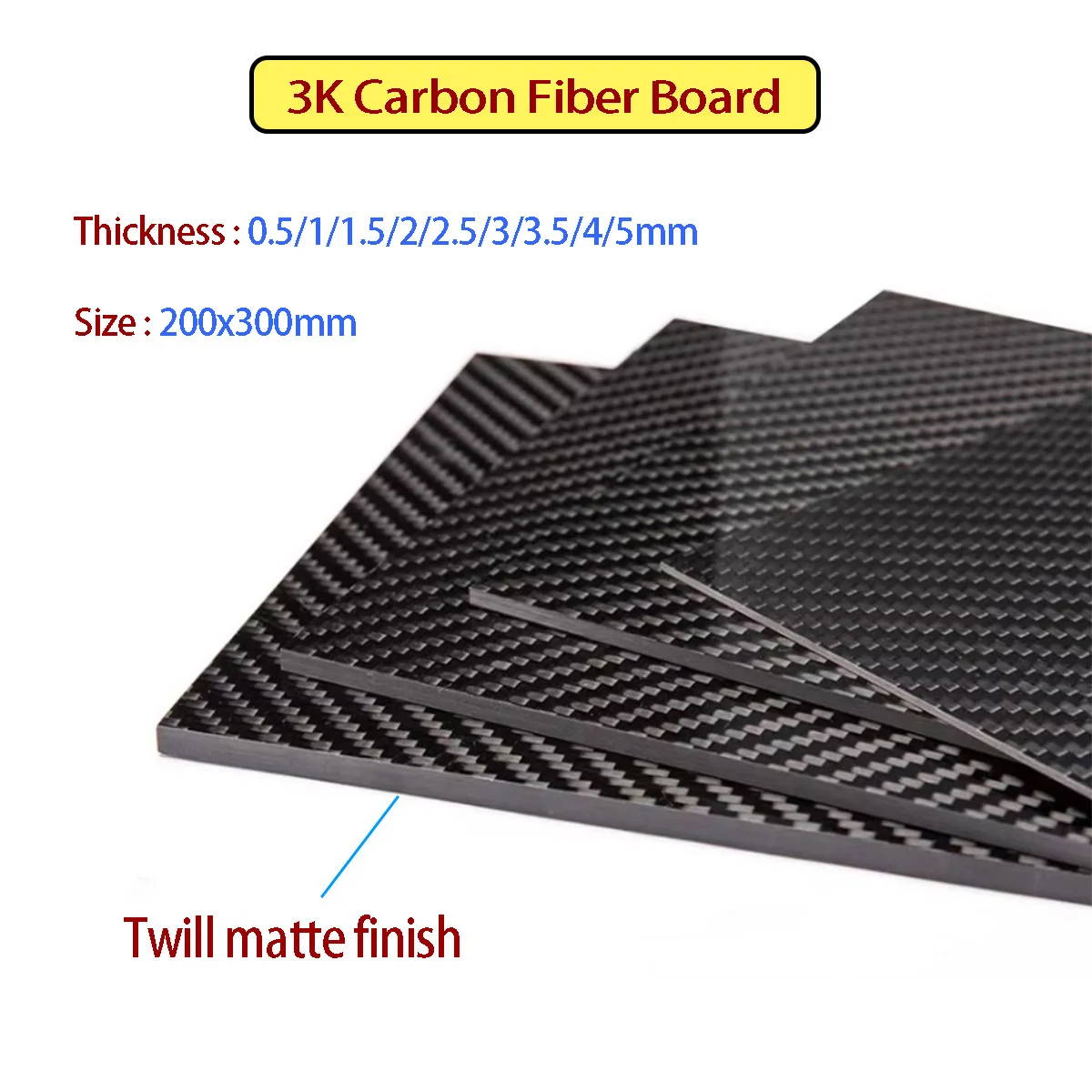 1 قطعة 200x300 مللي متر 3K صلابة عالية صفائح ألياف الكربون 100% لوحة الكربون النقي مجلس سمك: 0.5-5 مللي متر ألياف الكربون نموذج المواد