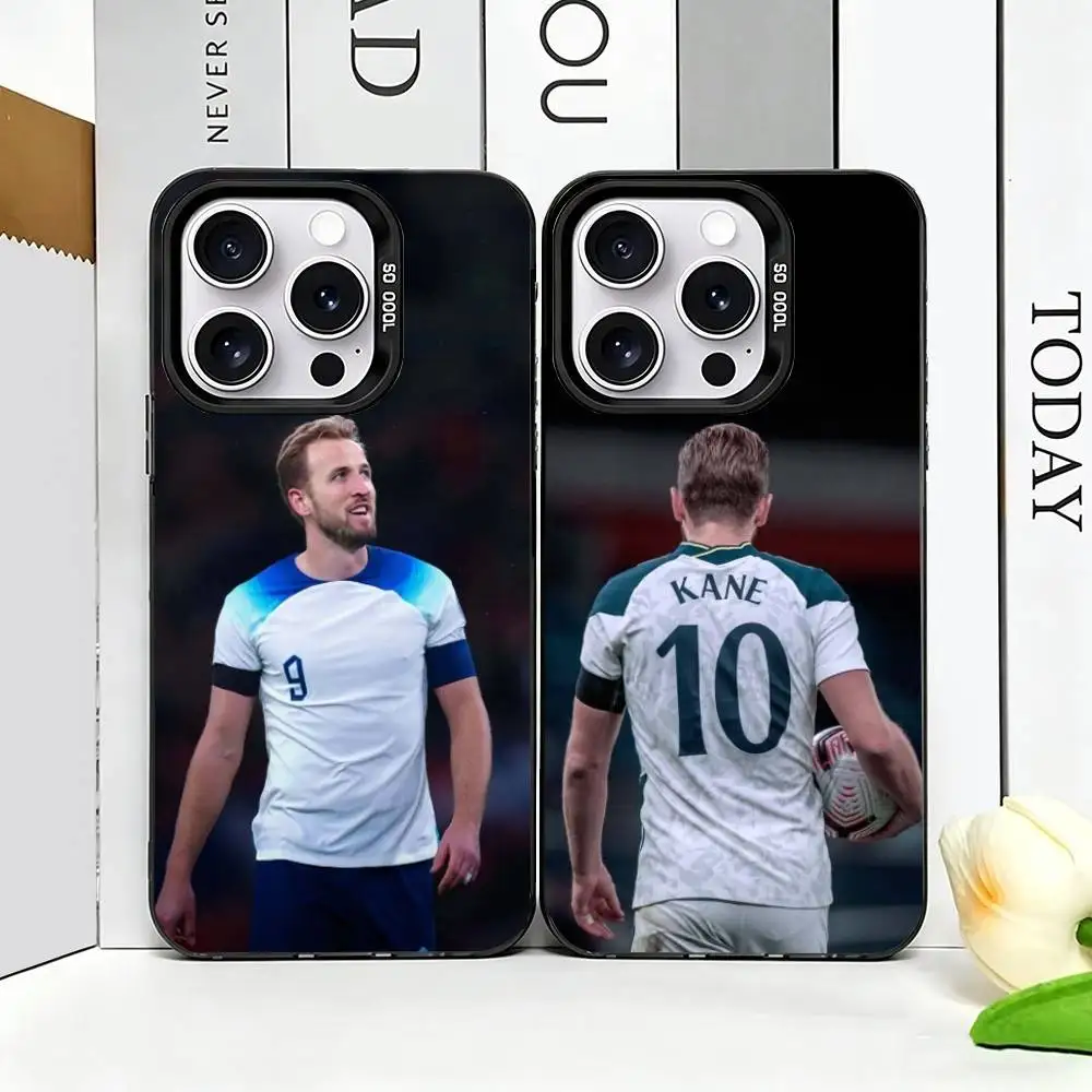 Funda para Teléfono del Futbolista Estrella Harry Kane para iPhone 17, 16, 15, 14, 13, 12, 11 Plus, Pro Max, XS, Funda Plateada Colorida
