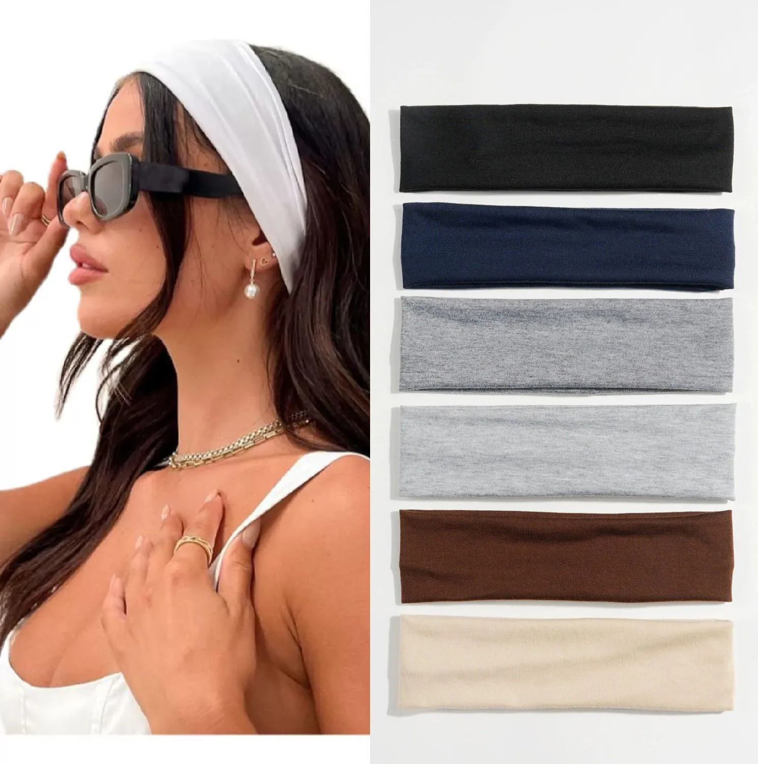 6PCS Simple Basic Solid Color Sports Yoga Hair Bands Running Antiperspirant Sweat Absorbent Headbands for Men and Women