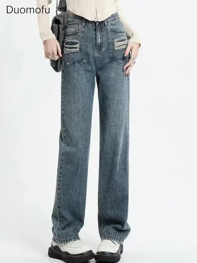 

Duomofu Светло-Голубые Сексуальные Винтажные Свободные Прямые Женские Джинсы Летние Новые Базовые Высокая Талия Тонкие Модные Высокая Талия Тонкие Женские Джинсы