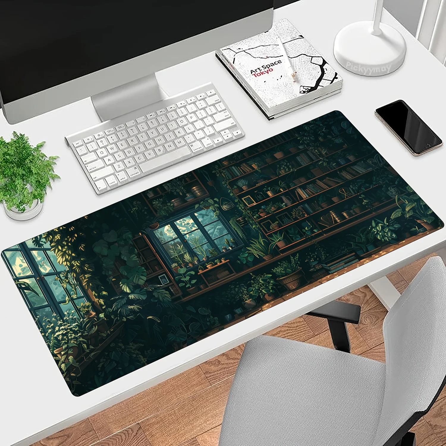 Cottagecore Lofi Green Plant Large Gaming Mouse Pad Keyboard Mat Non-Slip Rubber Desk Gadgets Offices Accessories Desk Interior