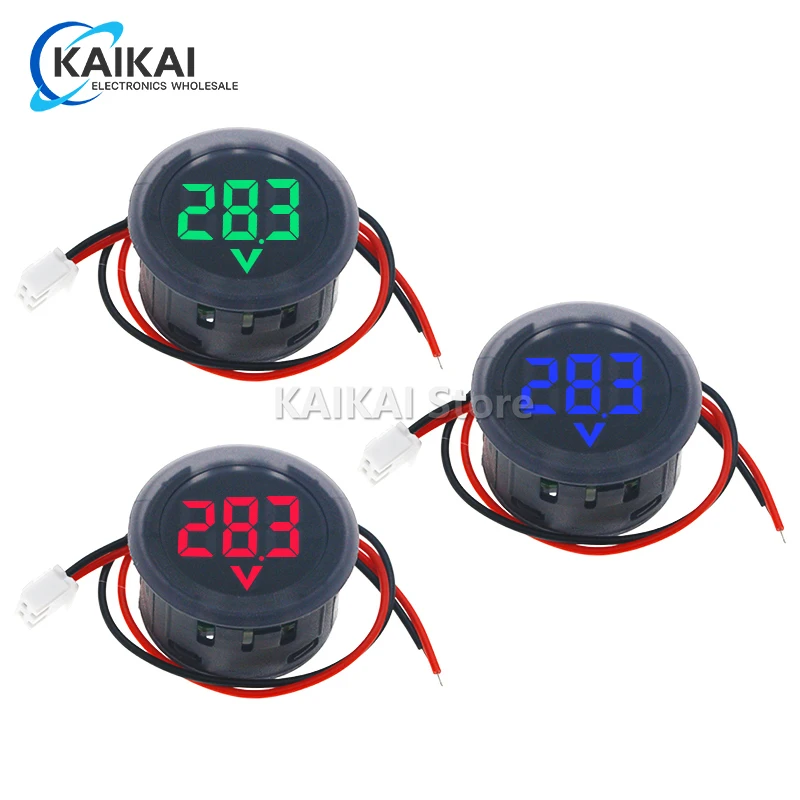 DC 4-100V LED Digital Display Round Two-wire Voltmeter DC Digital  Car Voltage Current Meter Volt Detector Tester Monitor Pane