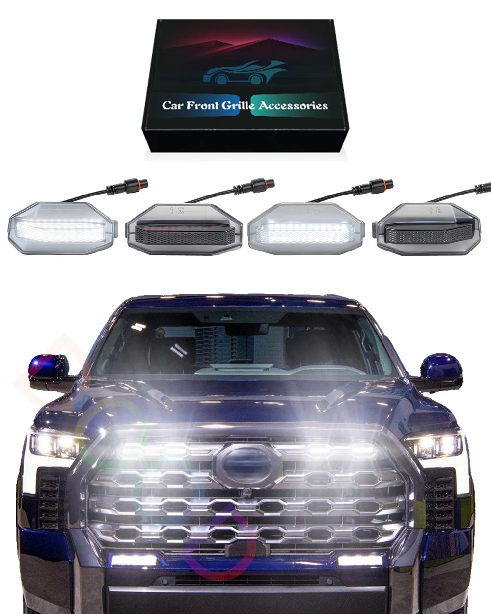 

Белые светодиодные гоночные фонари для решетки радиатора, подходят для Toyota Tundra Platinum 1794 Edition 2022-2026, аксессуары для оригинальной решетки радиатора.