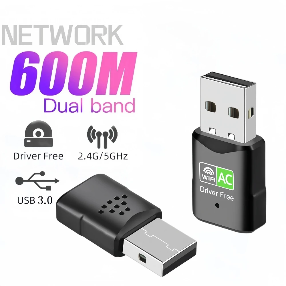 600Mbps Mini USB 3.0 WIFI Dongle scheda di rete 802.11ax USB 2.4Ghz 5Ghz wi-fi Lan Adapter Driver gratuito per PC Laptop Windows 10 11