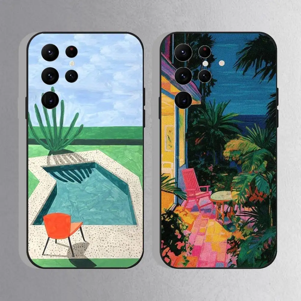 

Art D-David Hockney Phone Case For Samsung S25,S24 Ultra,S20,S30 plus,S22 Plus,S23,Ultra 5G Silicone Black Shell