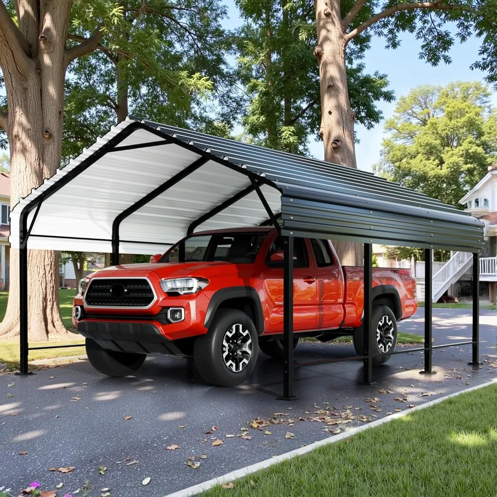 Metal Carport Kits with Galvanized Steel Roof, Heavy Duty Metal Carport Canopy, Outdoor Car Tent Metal Garage