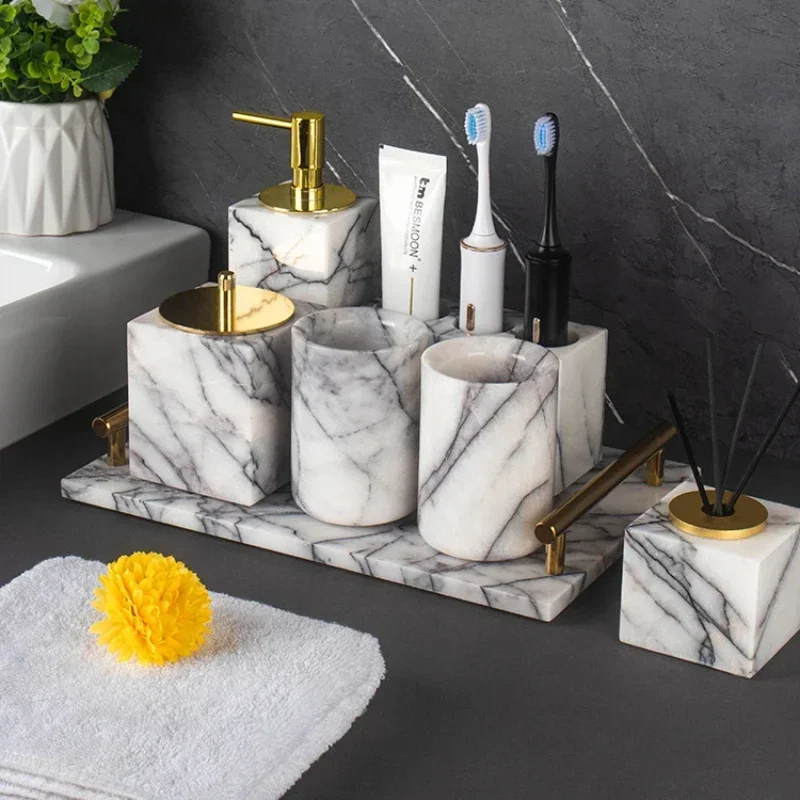 Modern luxury natural marble storage tray lotion bottle bathroom wash suit model room creative home hotel bathroom decoration