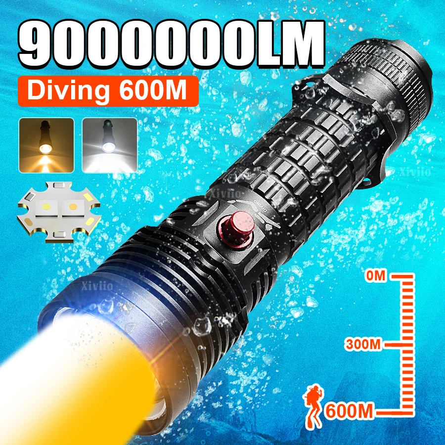 

Underwater Lantern White/Yellow Lights Waterproof Professional Diving Flashlight Diving 600m Searchlight Scuba Lamp Diving Torch
