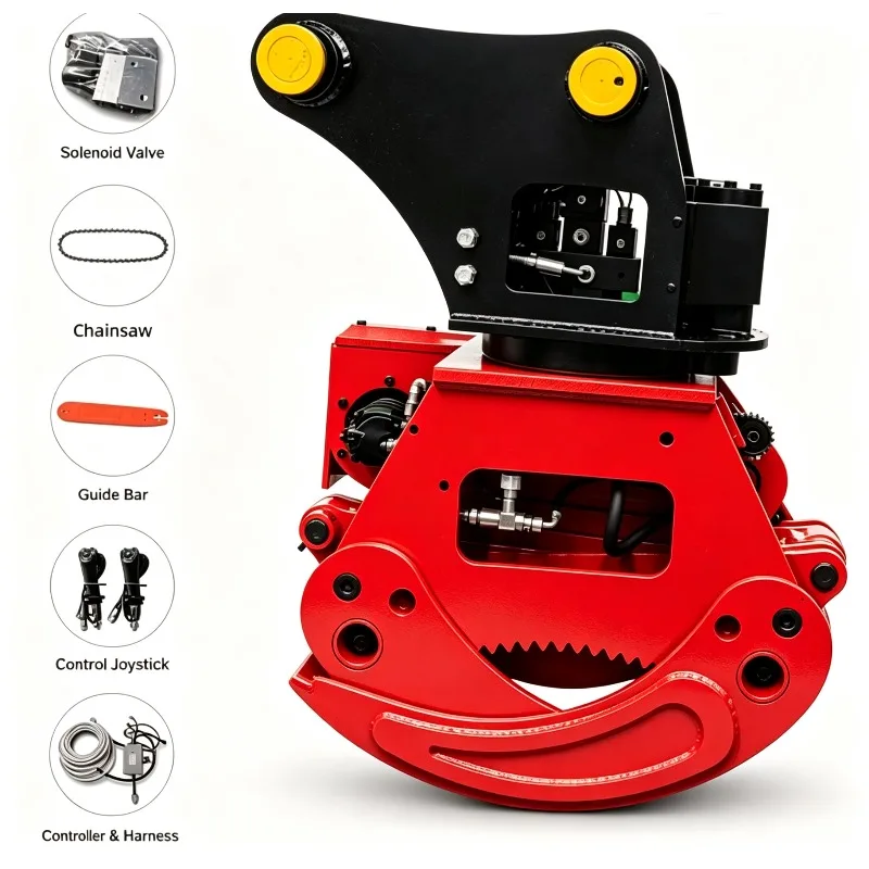Hydraulic Wood Grapple Saw,360 Degree Rotating Grab Saw with Powerful Gripping Force Cutting Trees Clamp Saw for 5-10t Excavator