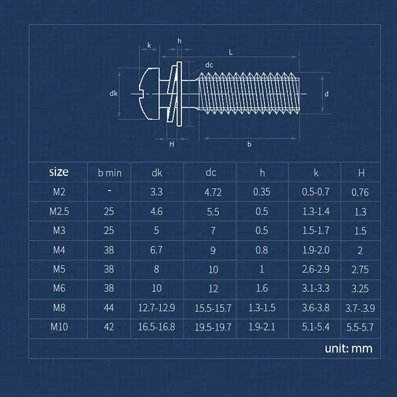 304 Stainless Steel M2-M10 Three Combination Machine Bolts With Spring/Flat Washer Cross Recessed Round Pan Head Phillips Screw