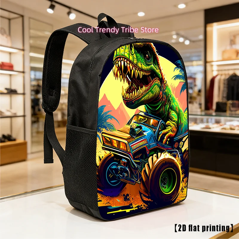 Dinosaur Off-Road Vehicle, Lightweight, Large-capacity Unisex Backpack with Adjustable Shoulder Straps, Side Pockets, Suitable f